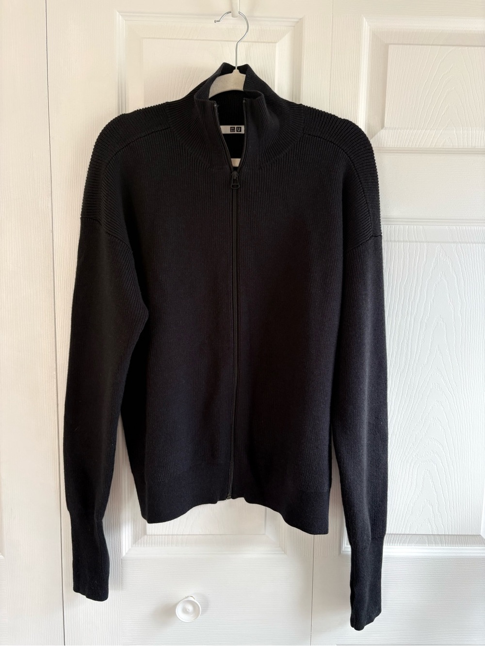 Uniqlo Black Wool Blend Zip Up Cardigan Sweater Academia Career M Minimalist